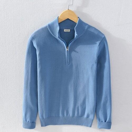 New brand winter and autumn mens sweater solid fashion stand collar blue sweaters male slim cotton sweater men trui maglione