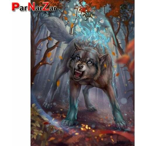 Parnarzar DIY 5D Diamond Painting Blue-haired Wolf Full Drill Kit Rhinestone Picture Art Craft for Home Wall Decor