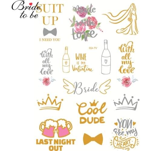 4 Sets Wedding Decoration Bride to be Tattoos Stickers Wedding Supplies Team Bride Bachelorette Hen Party Bachelor Crown XO Boda
