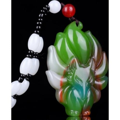 Natural Xinjiang Color Jade Fox and Wolf head Jade Pendant Jewelry Lucky Exorcise evil spirits Amulet Jade Pendant Fine Jewelry