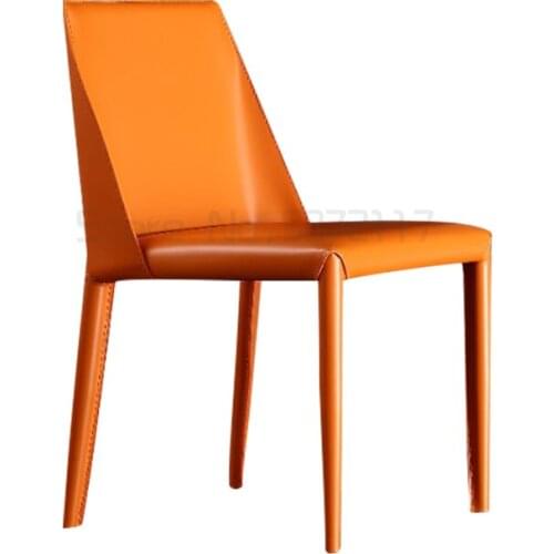 Nordic dining chair simple cafe restaurant dining hard leather chair saddle leather back seat