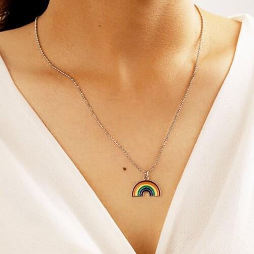 Cute Women Minimalist Hip Hop Colorful Geometry Rainbow Pendant Necklace Rock Personality Punk Friendship Jewelry Gifts Unisex