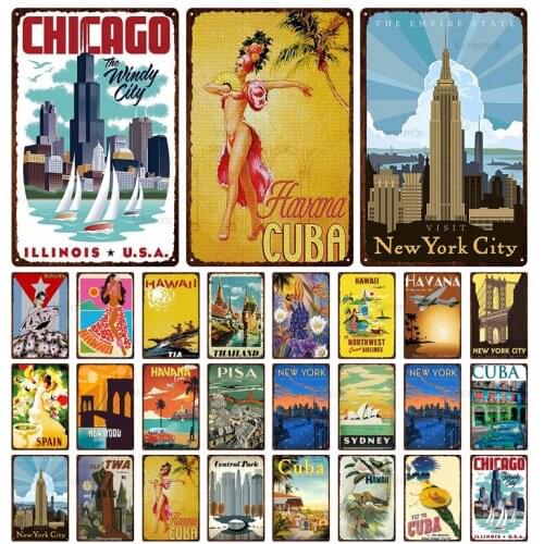 Foreign City And Landmark Plaque Metal Sign Vintage Tin Sign Home Decor Bar Wall Sticker Pub Cafe Decoration Painting Poster