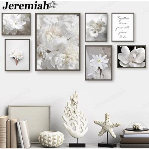 Simple White Rose Flower Canvas Painting Flower Cluster Plant Poster Picture Print Wall Art Nordic Garden Living Room Decoration