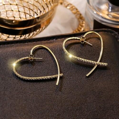 Simple Fashion Heart Shape Gold Crystal Stud Earrings Korean Statement Earrings Wedding Jewelry Gift Brincos Earrings For Women