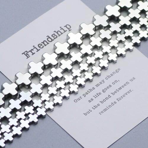Vacuum Plating Silver Jesus Cross beads Natural Hematite Stone Spacer Loose beads for Jewelry Making Bracelet DIY 6mm 8mm 10mm