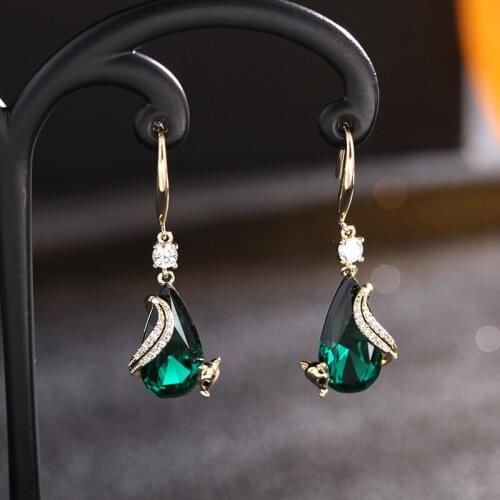 Dainty Crystal Fox Dangle Earrings Cute Female Natural Zircon Drop Earring Charm Sterling Silver Gold Wedding Earrings For Women