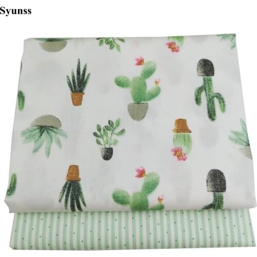 Green Cactus DIY Cotton Fabric Quilting Patchwork Scrapbooking Home Textile Decoration Bedding Clothing Doll Sewing Cloth Syunss