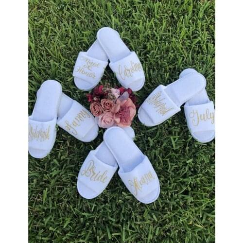 High quality gold calligraphy bridal party Slippers custom wedding slippers hen weekend slippers bridesmaid Gift trip Slippers