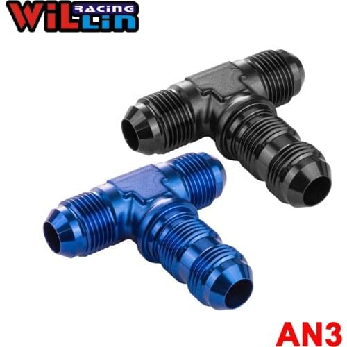 WILLIN - AN03 AN Flare Bulkhead Tee On Side Aluminum Oil Fuel Fitting Adapter Blue/Black WL834-03
