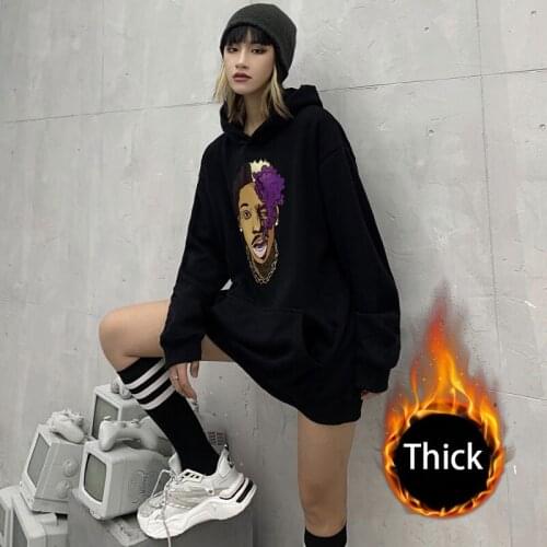 Winter Hip Hop Style Black Sweatshirt Hooded for Women Plue Size Loose Couple Hoodies Pullover Streetwear Clothes