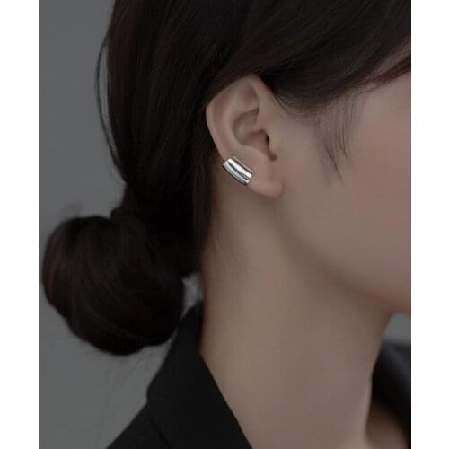 1pair 7MM*14mm Real. 925 Sterling Silver Fine jewelry Smooth Geometric Cuff Clip Earrings Wider (No pierced) C-G6957