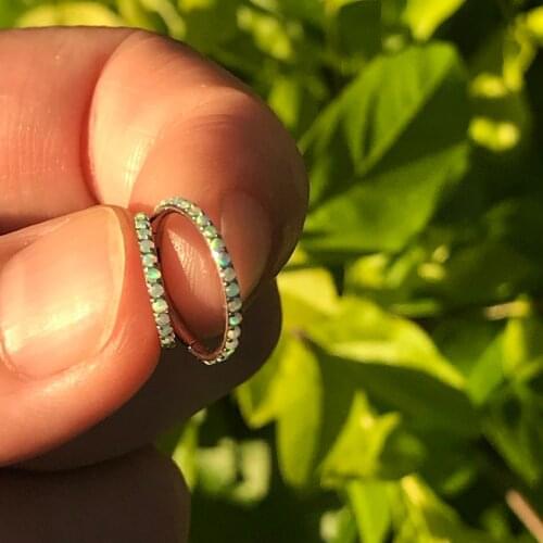 16G Opal Septum Clicker 316L Stainless Steel Nose Hoop Ring Ear Tragus Cartilage Daith Helix Earring Body Piercing Jewelry