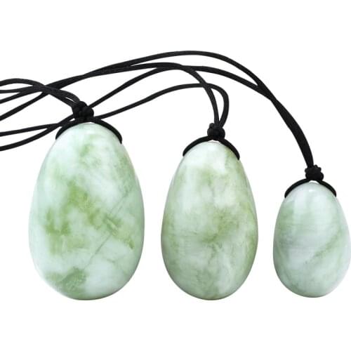 3pcs Drilled Natural Xiuyan/Green Jade Massager Yoni Eggs Set Kegel Exerciser Pelvic Vaginal Tightening Relaxation Ben Wa Balls