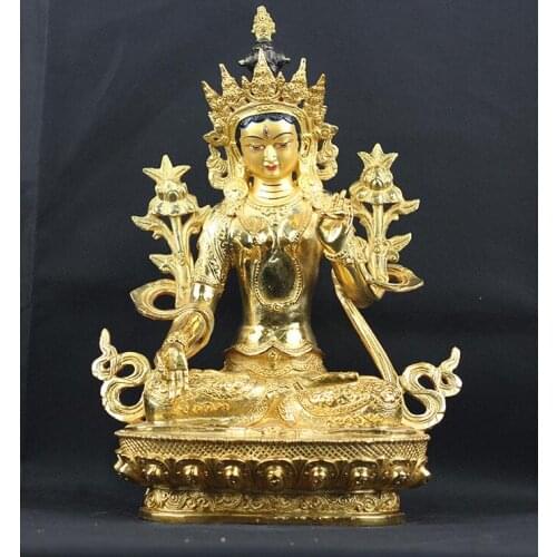 33CM LARGE BUDDHISM TOP GOOD BUDDHA FIGURE HOME BLESS TALISMAN PROTECTION- GILDING TIBETAN WHITE TARA BUDDHA BRASS STATUE