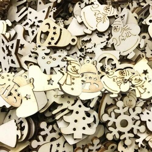50Pcs DIY Natural Wooden Chips Christmas Tree Hanging Ornaments Pendant Gifts 2