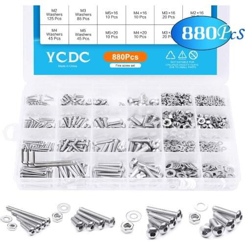 880Pcs/set M2 M3 M4 M5 M6 Hex Socket Flat Head Machine Screw Metric Thread Hexagon Bolt Assortment Kit Set 304 Stainless Steel