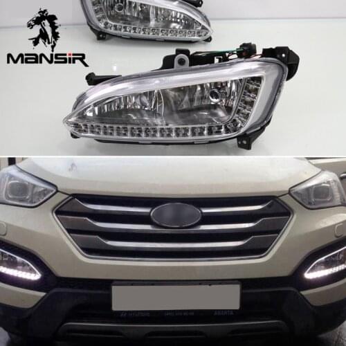 DNO Car LED Daytime Running Lights For Hyundai Santa Fe IX45 2013 2014 2015 12V Auto DRL Super Brightness Signal Lamps Foglamp
