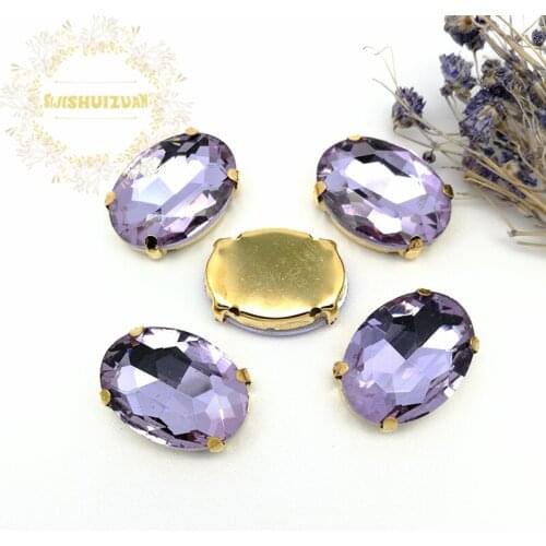Free shipping!Crystal violet Crystal Glass Sew-on OVAL Rhinestones with gold Claw DIY wedding Dresses and Clothes