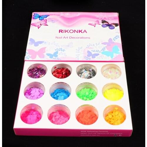 12pcs/set Nail Glitter Fluorescence Butterfly Heart Star Shiny Luxury Sparkles Nail Art Sequins Pigment Flakes 3D Decorations