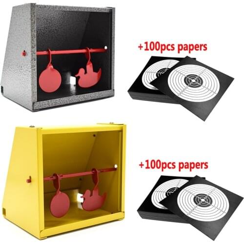 100 PCS Shooting Target Papers BB Bullets Steel Self Resetting Target Holder Pellet Trap for Training Paintball Shooting Device