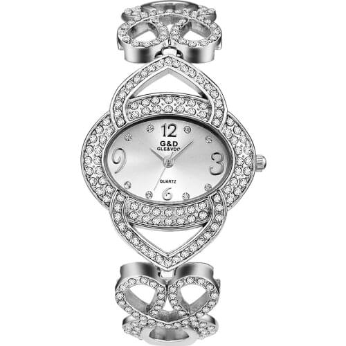 2019 G&D Womens Watches Luxury Diamond Ladies Bracelet Watch Stainless Steel Quartz Wristwatch Clock reloj mujer Gift for Women