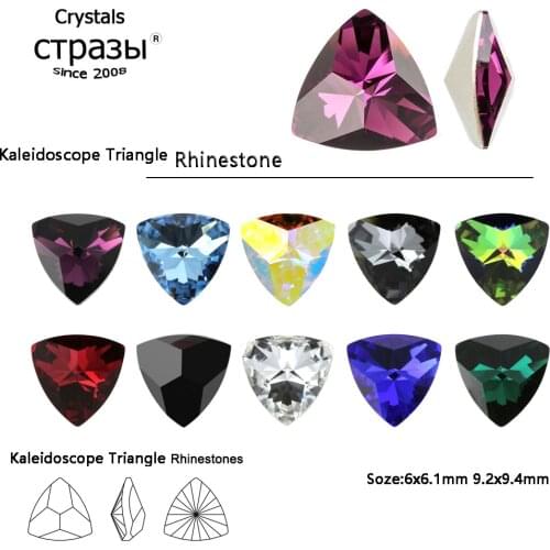 CTPA3bI 6mm 9mm 4799 - Kaleidoscope Triangle Rhinestones Crystal Pointback Glass Nail Rhinestone 3D Nail Art Garments Decoration