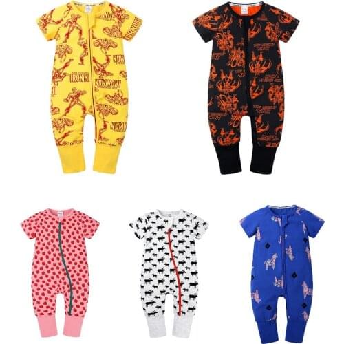 Hooyi Babys Summer Clothes Boys Zipper Romper Newborn Clothing Outfit Cotton Short Sleeves One-piece Shirt Girls Bodysuit