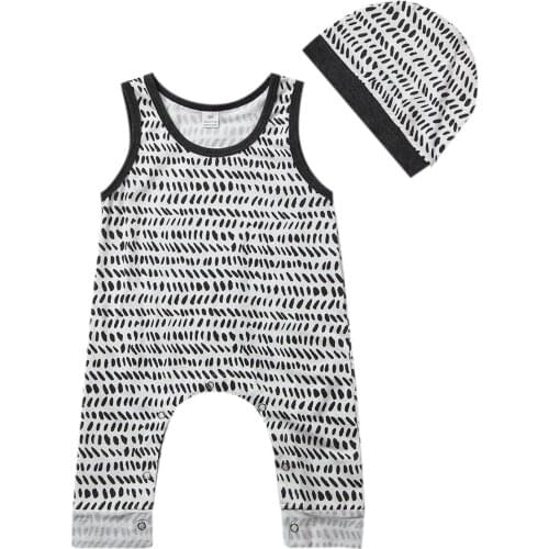 0-24M Newborn Baby Romper Baby Boy Girl Summer Clothing Sleeveless print Jumpsuit Hat Outfits Baby Summer Clothes