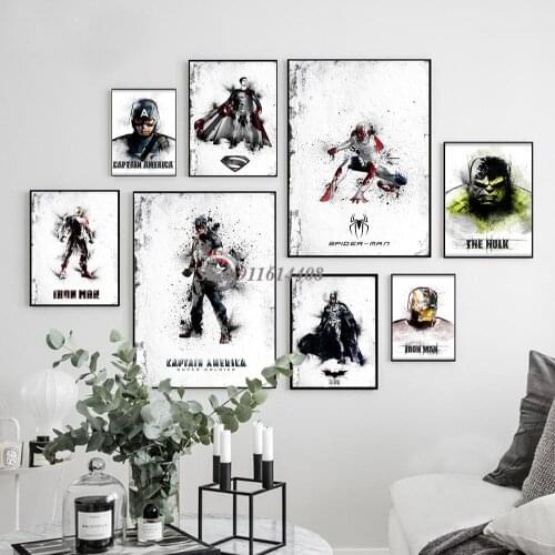 Marvel Anime Movie Poster Watercolor Canvas Painting Wall Art Print Spiderman Captain America Home Decor for Room Decor Pictures