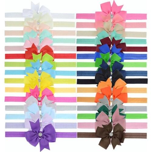 Circular Acrylic Diamond Bowknot Headband Grosgrain Ribbon Fishtail Bows Infant Hairband Elastic Children Headwear 30 Colors