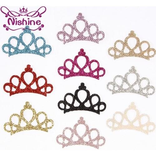Nishine 30pcs/lot Mini Felt Shining Crown For Handmade Girl Headband Hairpin DIY Hair Accessories(Color:10 Colors)