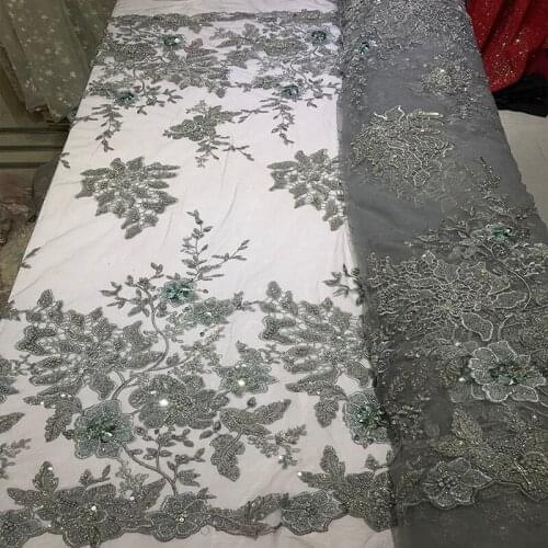 Multi Colors Premium African Mesh Handmade Heavy Beaded Embroidery Lace Fabric 5 Yards for Sewing Bridesmaid Wedding Party Dress