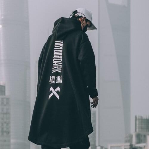 2020 Letter Embroidered Hip Hop Cloak Long Jacket Men Casual Streetwear Harajuku Pockets Turtleneck Trench Coats Male