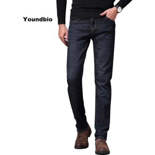 Men Brand Jeans Business Casual Stretch Slim Office Formal Autumn Denim Pants Solid Lightweight Straight Pants Trousers Male