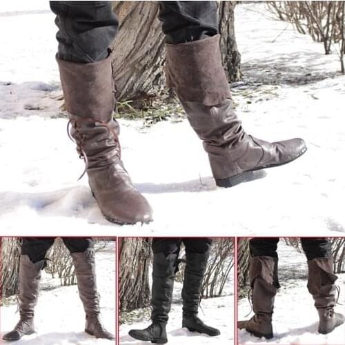 Cosplaydiy Mens Medieval Leather Shoe Middle Ages Ankle Boots Victorian Renaissance Boot Shoes