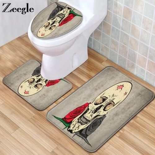 Zeegle Toile Mat Set Anti Slip Bathroom Doormat Absorbent Toilet Pedestal Rug Flannel Soft Foot Mat Bath Shower Mat Toilet Set
