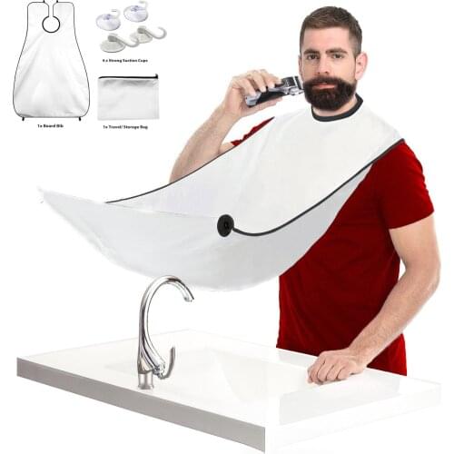 New Men Beard Shaving Apron Hair Clean Catcher Adult Bibs Shaver Holder Bathroom Organizer +Separate Storage Bag+4 Suction Cups