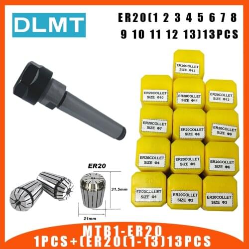 1pc handle MT3 ER20 MTB3 ER20A M6 Morse#3 taper holder collet chuck+13pcs spring collet 1/2/3/4/5/6/7/8/9/10/11/12/13MM