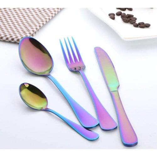 Tableware Stainless Steel Color Spoon Western Style Creative Thickened Hotel Dazzling Beef Steak Fork Spoon Dinnerware Fork