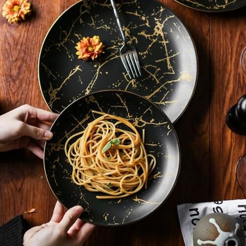 Tao Soft Marbled Ceramic Plate Nordic Household Dish Plate Disc Western Plate Pizza Plate Cake Dessert Shallow Plate