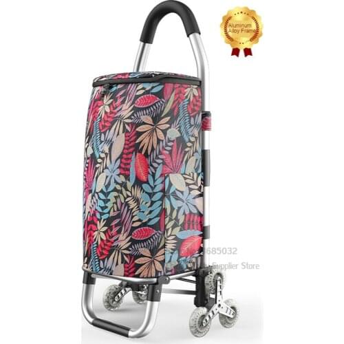 36L Folding Home Trolley Portable Aluminum Stair Climbing Cart with Oxford Cloth Bag Portable Shopping Trolleycart for Elder