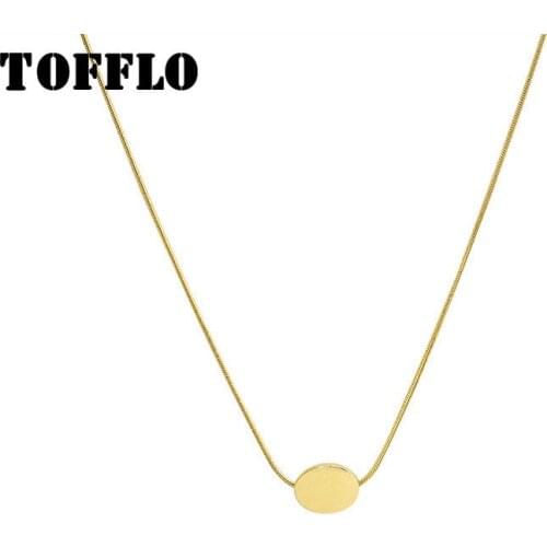 TOFFLO Stainless Steel Jewelry Small Golden Beans Oval Pendant Necklace For Women Simple Fashion Clavicle Chain BSP780