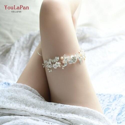 TOPQUEEN HT04-S Wedding Garter Rhinestone Crystal Beading white Sexy Garters for Women/Female/Bride Thigh Ring Bridal Leg Garter
