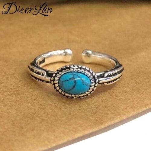 Vintage Retro Silver Color Adjustable Blue Rings For Women Female Fashion Punk Jewelry 2021