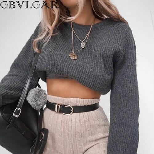 GBVLGAR Fashion Women O Neck Pullover Sweaters Crop Top Female 2020 Autumn Winter Slim Long Sleeve Jumper Knitted Outwear