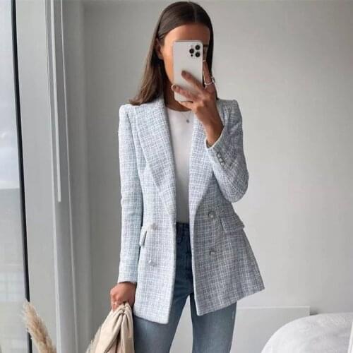 Spring womens new fashion tweed suit jacket retro office womens autumn jacket jacket double breasted Jacket Womens jacket