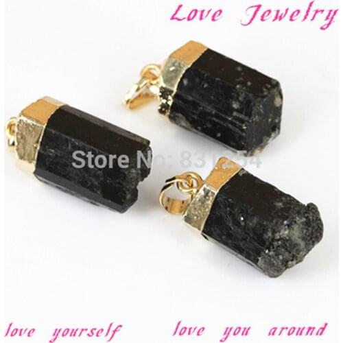 1pc New Style Black Tourmaline Stone Quartz Druzy Gem Charms Gold Color Color Stone Pendant for Necklace Women Jewelry