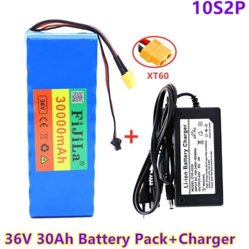 100%New 36V 30Ah10S2P 18650 Rechargeable battery pack 30000mAh,modified Bicycles,electric vehicle 42V Protection PCB+42V Charger