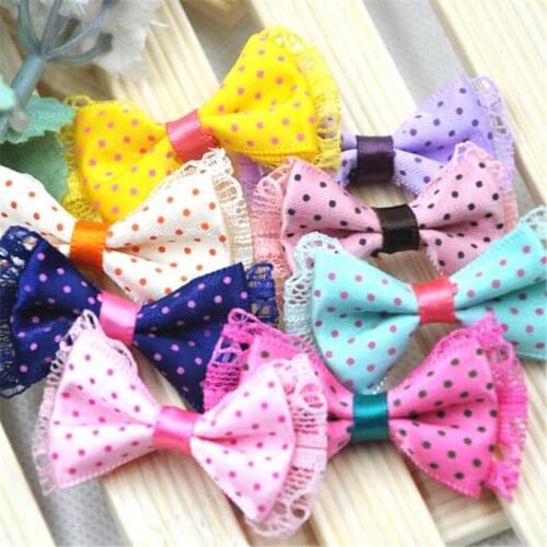 20pcs Upick Double Ribbon Bows Print Dot DIY Sewing Appliques Crafts A0178